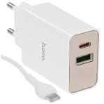 Сетевое зарядное устройство HOCO (6931474769824) C100Aaa 1USB+1Type-C 3.0A QC3.0 PD 20W, белый, фото10