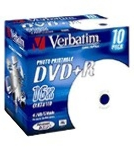 Диск DVD+R Verbatim 4.7Gb 16x Jewel case (10шт) Printable (43508)