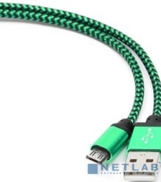 Кабель Gembird USB 2.0 Cablexpert AM/microBM 5P, 1м, нейлоновая оплетка, алюминиевые разъемы, зеленый, пакет