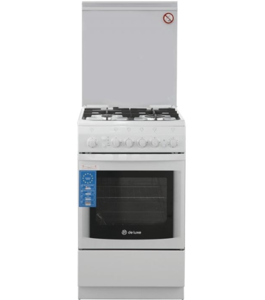 Плита газовая De Luxe 506040.11Г (КР) ЧР белый, конфорок 4 шт, духовка 54 л, 50 см x 85 см x 60 см