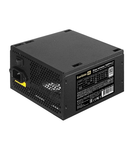Блок питания 750W ExeGate 80 PLUS 750PPH-LT-S (ATX, APFC, SC, КПД 82% (80 PLUS), 12cm fan, 24pin, 2x(4+4)pin, 4xPCI-E, 8xSATA, 4xIDE, кабель 220V 1,8м с защитой от выдергивания, black, Color Box)