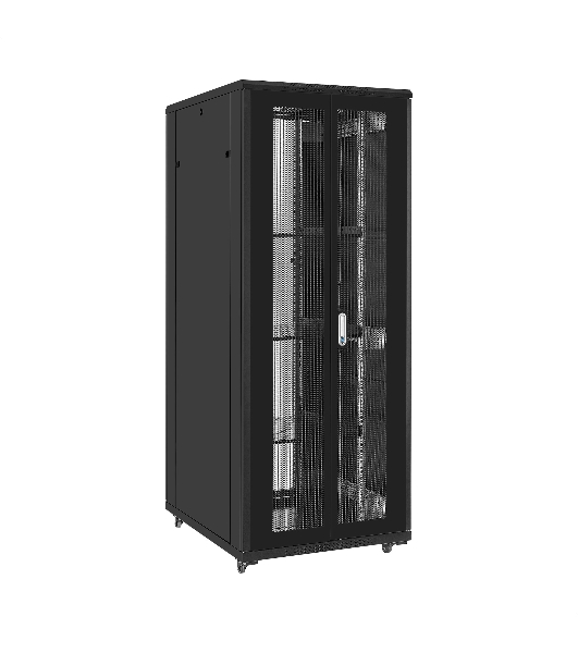 Шкаф телекоммуникационный 19' напольный 42U ExeGate EC-FS-42U.800.1000.G.V.BLACK (19”, 42U, 800x1000x2054mm (ШхГхВ), передняя дверь закаленное стекло, задняя двойная перфорированная дверь, съемные боковые панели, пыле- и влагозащита IP20, встроенный вентиляционный модуль, 1 полка в комплекте, черный RAL 9004, 3 коробки)