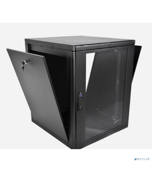 Шкаф телекоммуникационный настенный разборный ЦМО 12U (600 x 520) съемные стенки, дверь стекло, черный (ШРН-М-12.500-9005)