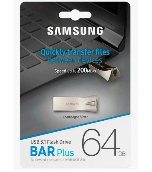 Флешка USB 64Gb USB Drive USB 3.1 Samsung BAR Plus (up to 300Mb/s) (MUF-64BE3/APC) серебристый