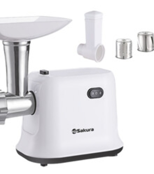 Мясорубка электрическая Sakura SA-6420W белый, 1500 Вт, 1.2 кг/мин, реверс, защита от перегрузки, насадки - 1