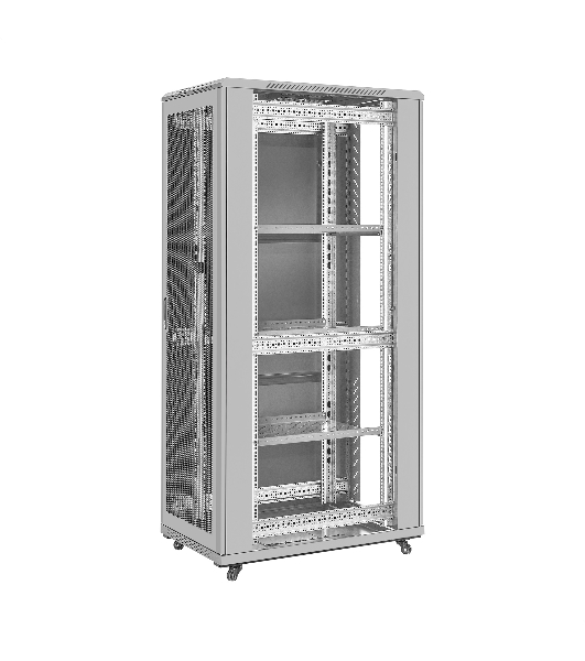 Шкаф телекоммуникационный 19' напольный 42U ExeGate EC-FS-42U.600.800.G.V.GREY (19”, 42U, 600x800x2054mm (ШхГхВ), передняя дверь закаленное стекло, задняя перфорированная дверь, съемные боковые панели, пыле- и влагозащита IP20, встроенный вентиляционный модуль, 1 полка в комплекте, светло-серый RAL 7035, 3 коробки)