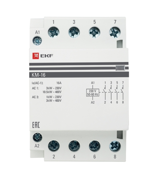 Контактор модульный EKF km-3-16-40 КМ 16А 4NO (3 мод.) PROxima