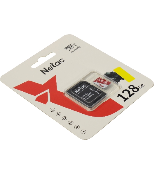 Флеш карта Netac P500 ECO 128Gb MicroSDXC U1/C10 up to 80Mb/s, retail pack with SD Adapter
