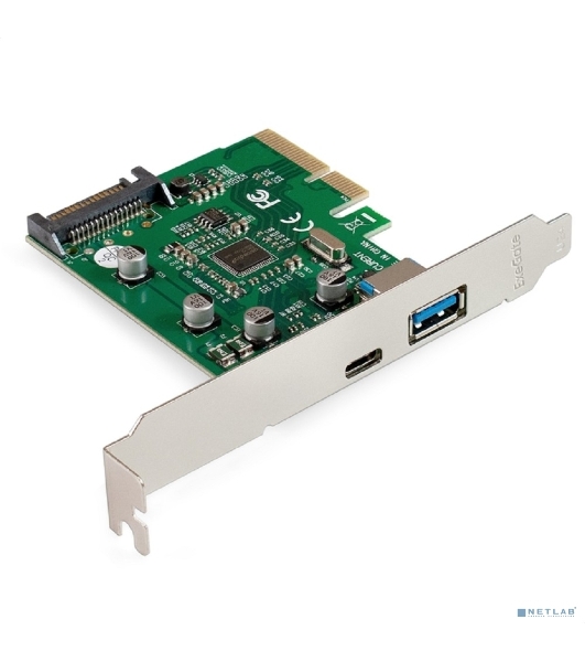 Контроллер ExeGate EXE-320-1A1C (PCI-E x4 v3.0, USB3.2 Gen2 1xType-A + 1xType-C ext., SuperSpeed+ скорость до 10 Гбит/с, разъем доп.питания, ASMedia Chipset ASM1142)