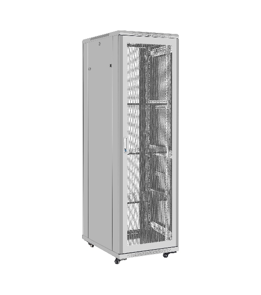 Шкаф телекоммуникационный 19' напольный 42U ExeGate EC-FS-42U.600.800.V.V.GREY (19”, 42U, 600x800x2054mm (ШхГхВ), передняя и задняя двери перфорированные, съемные боковые панели, пыле- и влагозащита IP20, встроенный вентиляционный модуль, 1 полка в комплекте, светло-серый RAL 7035, 3 коробки)