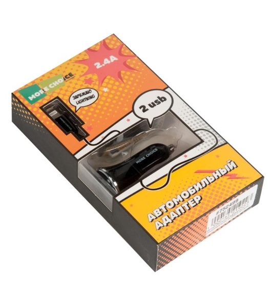 Автомобильная зарядка (от прикуривателя) 2USB 2.4A для Apple 8-pin More choice AC22i черный
