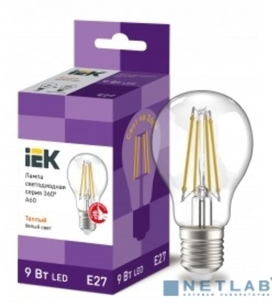 Лампа cветодиодная LED A60 шар прозр. IEK LLF-A60-9-230-40-E27-CL 9Вт 230В 4000К E27 серия 360°