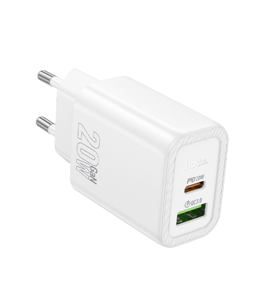 Зарядное устройство Hoco 20Вт, 3А, QC3.0/PD, 1xUSB, 1xType-C, N61, белый, коробка