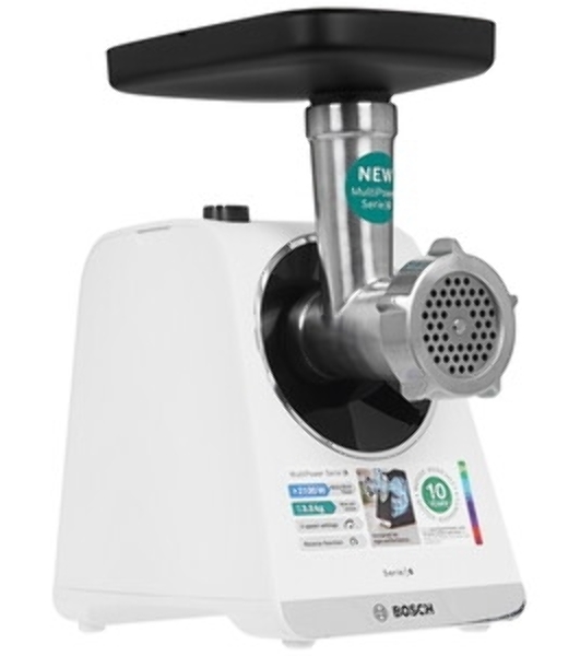 Мясорубка электрическая Bosch MFWS609W белый/черный, 2100 Вт, 3.5 кг/мин, реверс, насадки - 4