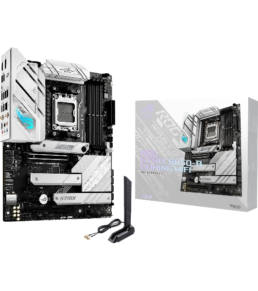 Материнская плата ASUS ROG STRIX B650-A GAMING WIFI, AM5, AMD B650, 4xDDR5, 4xSATA, 3xM.2, 1xPCIe 4.0 x16, 1xPCIe 4.0 x4, 1xHDMI, 1xDP, 1x 2.5Gb LAN, 3xUSB-A 3.2 Gen 2, 4xUSB 2.0, 5x3.5 мм, 7.1, Standard-ATX