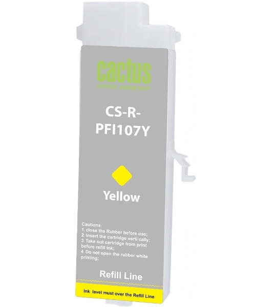 Картридж перезаправляемый струйный Cactus CS-R-PFI107Y желтый для Canon imageProGRAF iPF670/680/685/770/780/785 без чипа