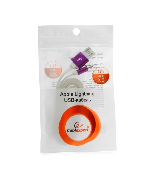 Кабель Gembird USB 2.0 Cablexpert AM/Lightning 8P, 1м, силиконовый шнур, разъемы фиолетовый металлик, пакет