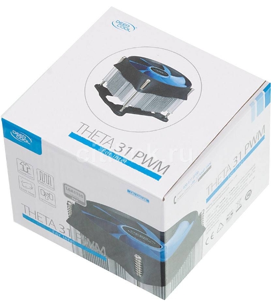 Кулер для процессора DEEPCOOL THETA 31 PWM черный/синий, 92 мм, алюминий/медь, 2400 об/мин, 32.5 дБ, 4 pin, 95 Вт, 60 мм