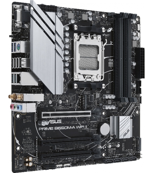 Материнская плата ASUS PRIME B650M-A WIFI II, AM5, AMD B650, 4xDDR5, 4xSATA, 2xM.2, 1xPCI-E 4.0 x16, 2xPCI-E 4.0 x1, 1xHDMI, 1xDP, 1xVGA, 1x 2.5Gb LAN, 2xUSB-A 3.2 Gen 2, 2xUSB-A 3.2 Gen 1, 4xUSB-A 2.0, 3x3.5 мм, 7.1, Micro-ATX