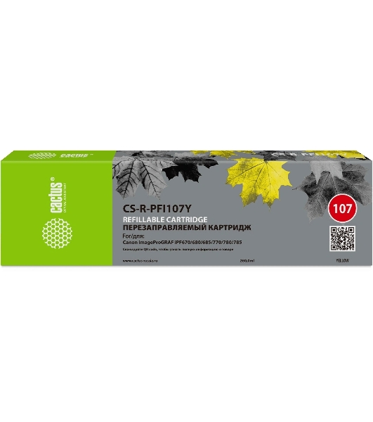 Картридж перезаправляемый струйный Cactus CS-R-PFI107Y желтый для Canon imageProGRAF iPF670/680/685/770/780/785 без чипа