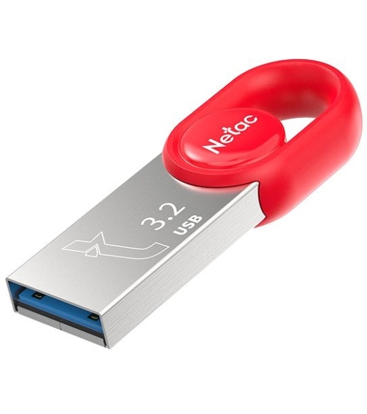 Флешка USB Netac UM2 (NT03UM2N-128G-32RE), 128Gb, USB 3.0, R/W 130/50, серебристый/красный