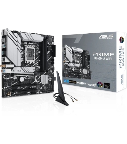 Материнская плата ASUS PRIME B760M-A WIFI, LGA 1700, Intel B760, 4xDDR5, 4xSATA, 2xM.2, 1xPCIe 4.0 x16, 1xPCIe 4.0 x4, 1xPCIe 4.0 x1, 2xHDMI, 1xDP, 1x 2.5Gb LAN, 2xUSB-A 3.2 Gen 2, 4xUSB-A 2.0, 3x3.5 мм, 7.1, mATX