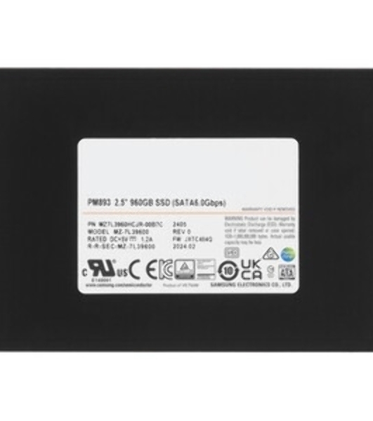 Накопитель SSD Samsung PM893, 960Gb, SATA III, 2.5', R/W 550/520