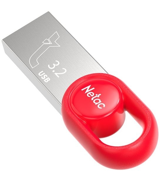 Флешка USB Netac UM2 (NT03UM2N-128G-32RE), 128Gb, USB 3.0, R/W 130/50, серебристый/красный