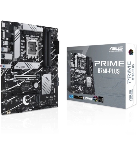 Материнская плата ASUS PRIME B760-PLUS, LGA 1700, Intel B760, 4xDDR5, 4xSATA, 3xM.2, 1xPCIe 4.0 x4, 1xPCIe 5.0 x16, 2xPCIe x1, 1xDP, 1xHDMI, 1xVGA, 2xUSB-A 3.2 Gen 2, 1xUSB-C 3.2 Gen 2x2, 1x 2.5Gb LAN, 3x3.5 мм, 7.1, ATX