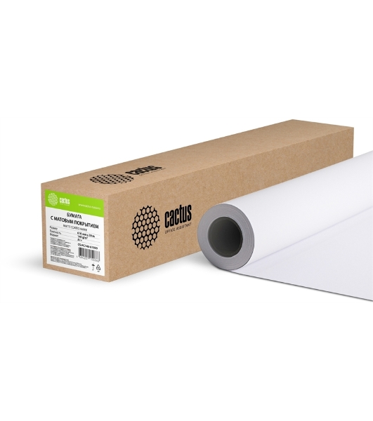 Бумага Cactus CS-PC140-61030 24'(A1) 610мм-30м/140г/м2/белый матовое универсальная (с покрытием) втулка:50.8мм (2') (упак.:1рул)