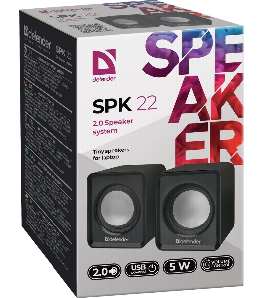 Акустическая система 2.0 Defender #1 SPK 22 черный, 5 Вт, питание от USB