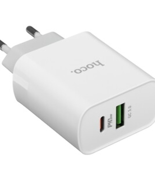 Сетевое зарядное устройство HOCO C80A Rapido 1xUSB + 1xUSB-C, 3.1A, 20W, белый