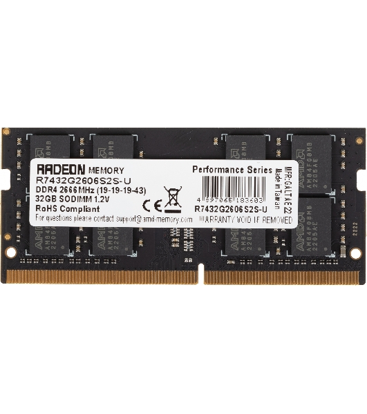 Оперативная память AMD Radeon R7, 32GB, DDR4, 2666MHz, CL19, SO-DIMM