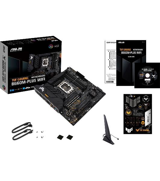 Материнская плата ASUS TUF GAMING B660M-PLUS WIFI, LGA 1700, Intel B660, 4xDDR5, 4xSATA, 2xM.2, 1xPCIe 5.0 x16, 1xPCIe 3.0 x4, 1xPCIe x1, 1xDP, 1xHDMI, 1x 2.5Gb LAN, 4xUSB-A 3.2 Gen 2, 1xUSB-A 3.2 Gen 1, 2xUSB 2.0, 1xUSB-C 3.2 Gen 2x2, 5x3.5 мм, 7.1, mATX