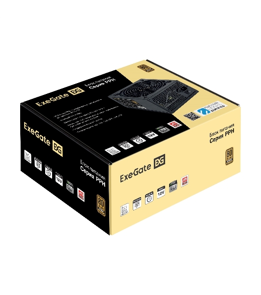 Блок питания 750W ExeGate 80 PLUS Bronze 750PPH-S (ATX, APFC, SC, КПД 85% (80 PLUS Bronze), 12cm fan, 24pin, 2x(4+4)pin, 4xPCI-E, 8xSATA, 4xIDE, кабель 220V 1,8м с защитой от выдергивания, black, Color Box)