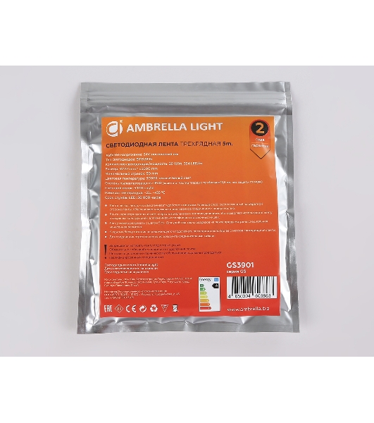 Светодиодная лента Ambrella light GS3901 2835 324Led/ 26W m/ 24V IP20 3000K/ 5000*18*1.2mm (2 конт.)