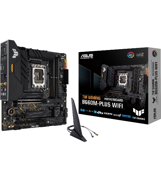 Материнская плата ASUS TUF GAMING B660M-PLUS WIFI, LGA 1700, Intel B660, 4xDDR5, 4xSATA, 2xM.2, 1xPCIe 5.0 x16, 1xPCIe 3.0 x4, 1xPCIe x1, 1xDP, 1xHDMI, 1x 2.5Gb LAN, 4xUSB-A 3.2 Gen 2, 1xUSB-A 3.2 Gen 1, 2xUSB 2.0, 1xUSB-C 3.2 Gen 2x2, 5x3.5 мм, 7.1, mATX