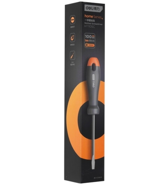 Отвертка шлицевая Home Series'; Deli HT1105 5x100 мм Эксклюзивный дизайн. Рукоятка из высококачественного софттач пластика