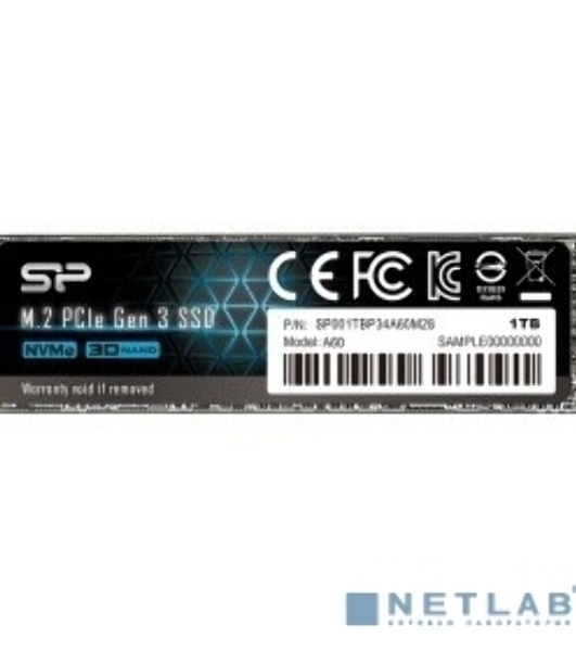 Накопитель SSD Silicon Power P34A60, 1Tb, PCIe 3.0 x4, M.2 2280, NVMe, R/W 2200/1600