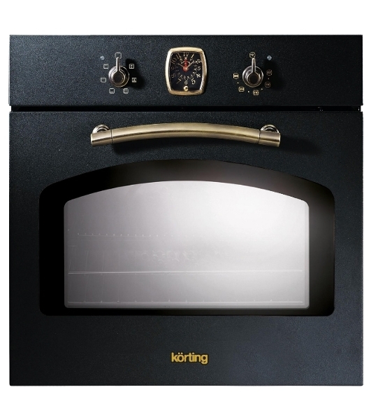 Встраиваемая электрическая духовка Korting OKB 460 RN/59.8 х 59.5 x 56 см, 6 режимов нагрева, аналоговые часы в классическом стиле Frank Muller, таймер, черный+бронза