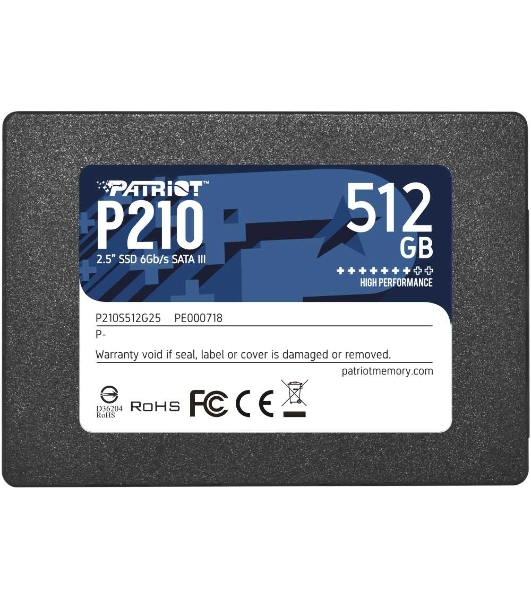 Накопитель SSD Patriot P210, 512Gb, SATA III, 2.5', R/W 520/430