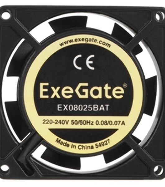 Вентилятор 12В DC ExeGate EX08025H2P (80x80x25 мм, Hydraulic bearing (гидродинамический), 2pin, 2200RPM, 22dBA)