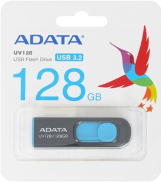 Флешка USB ADATA UV128 (AUV128-128G-RBE), 128Gb, USB 3.0, R/W 100/30, черный/синий