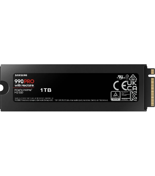 Накопитель SSD Samsung 990 PRO, 1000Gb, PCIe 4.0 x4, M.2 2280, NVMe, R/W 7450/6900, с радиатором