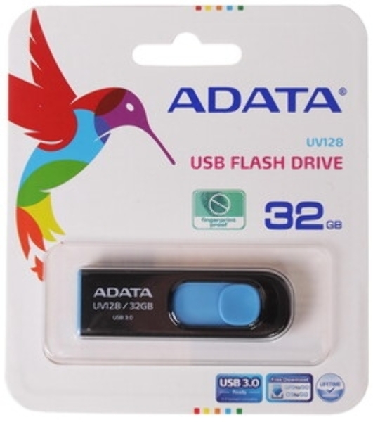 Флешка USB ADATA UV128 (AUV128-32G-RBE), 32Gb, USB 3.0, R/W 100/30, черный/синий