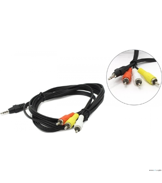 Кабель аудио/видео Cablexpert CCA-4P2R-2M, Jack3.5 4pin папа->3х RCA папа, 2м, черный