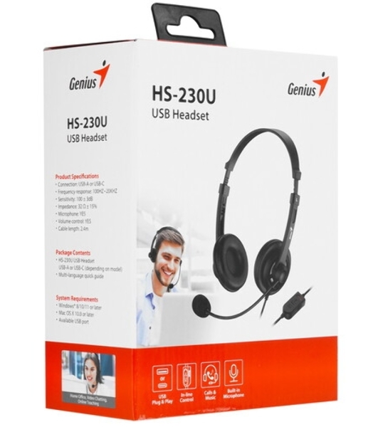 Гарнитура Genius HS-230U чёрный, проводная, USB Type-C