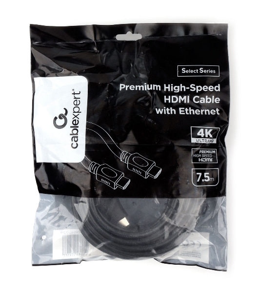 Кабель HDMI Cablexpert CC-HDMI4L-7.5M, 7.5м, v2.0, 19M/19M, серия Light, черный, позол.разъемы, экран, пакет