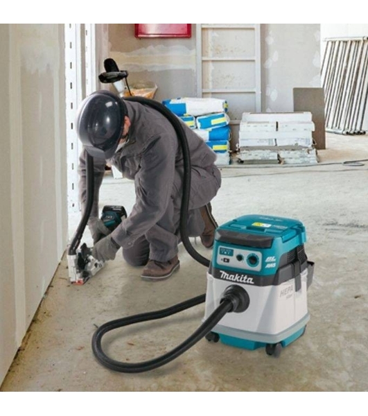 Строительный пылесос Makita DVC150LZ гибридное, белый, 320 Вт, уборка сухая/влажная, пылесборник мешок/контейнер, 15 л