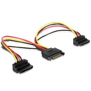 Кабель Gembird/Cablexpert питания SATA, 15 см, 15pin (M)/2x15pin(F) на 2 SATA устройства, угловой разъем